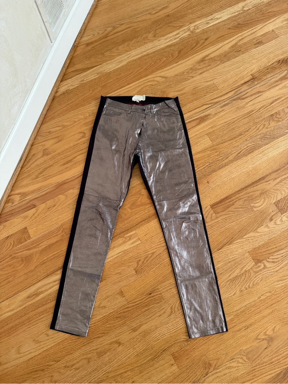 Nicole miller artelier metallic pants burgundy 100% lamb leather pants